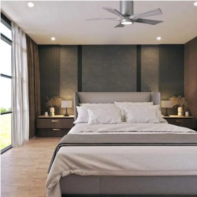 chambre style architecte marron avec ventilateur design gris 